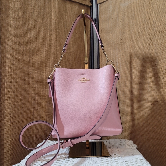 Coach CF433  Mollie Bucket W/Signature Canvas Interion In Pink Crossbody Handbag - Picture 3 of 13